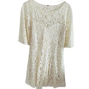 Free People Cream Lace Short Sleeve Tunic Dress